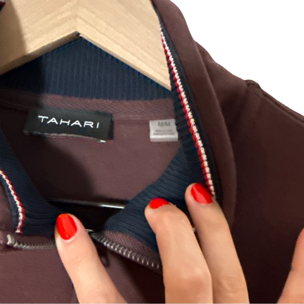 Tahari Mens Quarter Zip Pullover‎ Sweater Maroon Rib Collar Medium - Picture 4 of 8